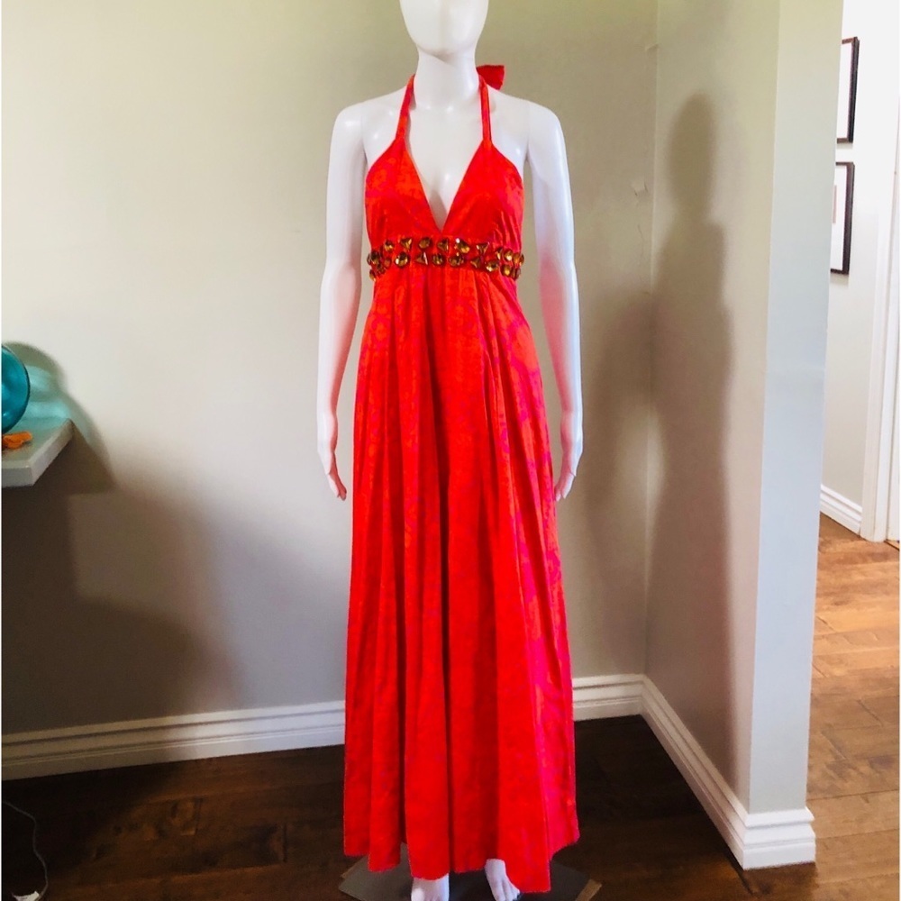 BB Dakota Vibrant Red and Pink Maxi Dress